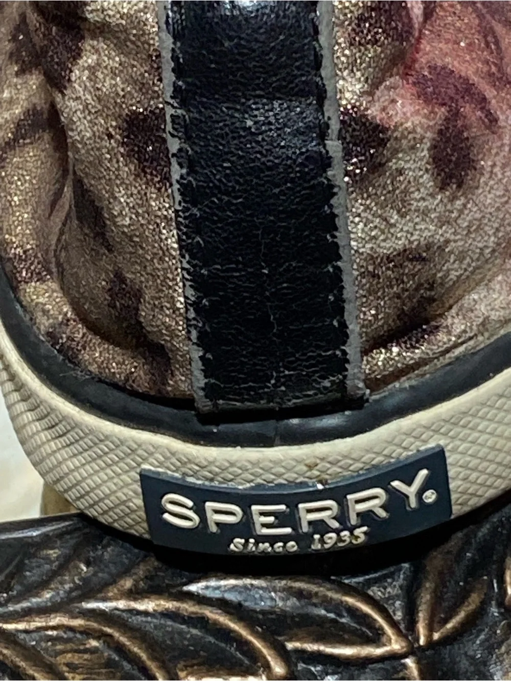 Sperry Metallic Leopard-Print Low-Top Sneakers in Bronze and Black